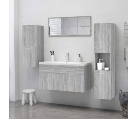 vidaXL Шкаф за баня, сив сонома, 30x30x130 см, инженерно дърво
