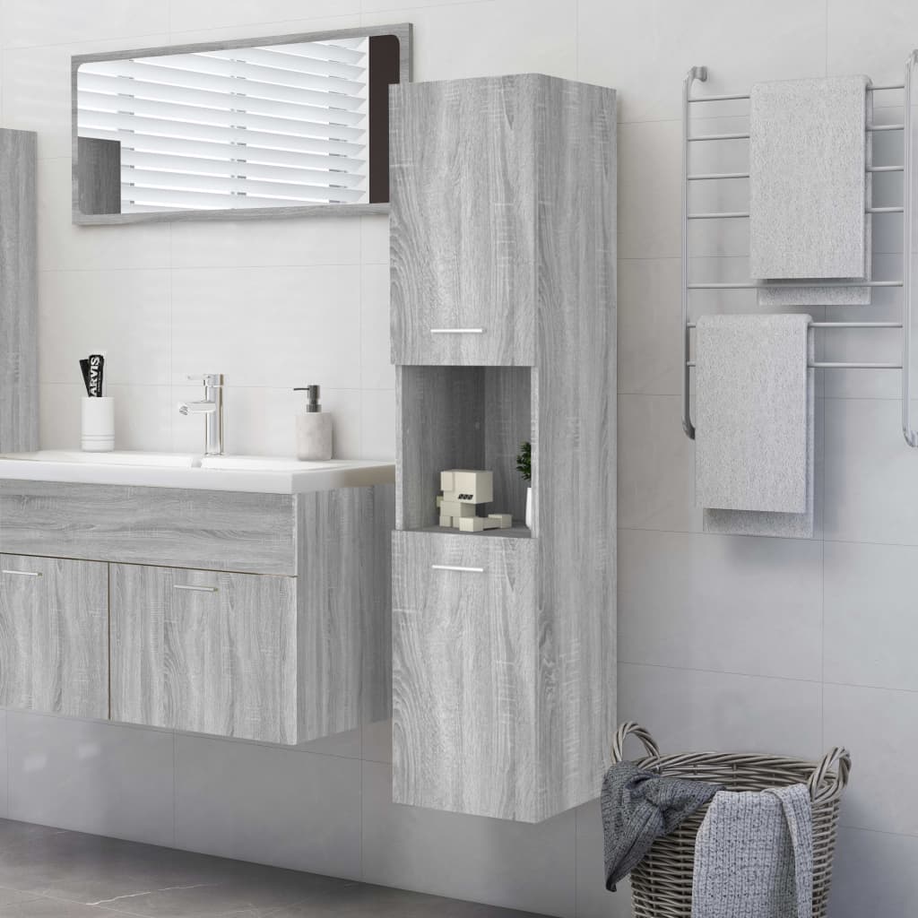 vidaXL badeværelsesskab 30x30x130 cm konstrueret træ grå sonoma-eg