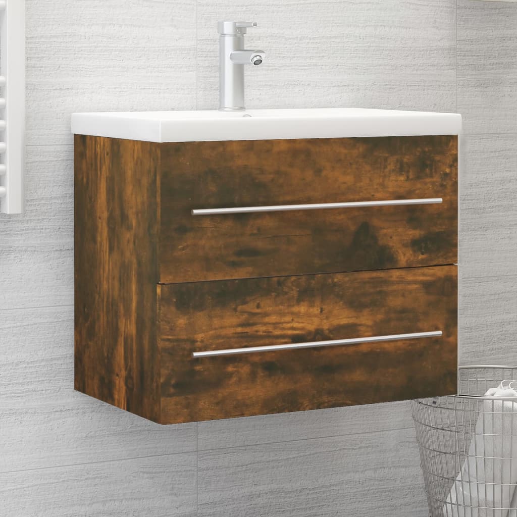 vidaXL Armoire de lavabo Chêne fumé 60x38,5x48 cm Bois d'ingénierie