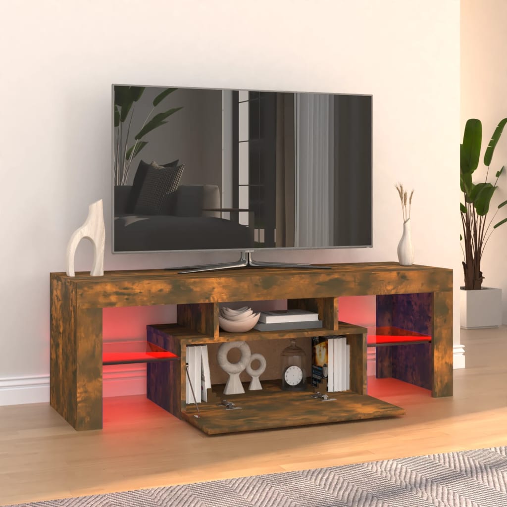 Meuble TV avec lumières LED Chêne fumé 120x35x40 cm | meublestv.fr 11