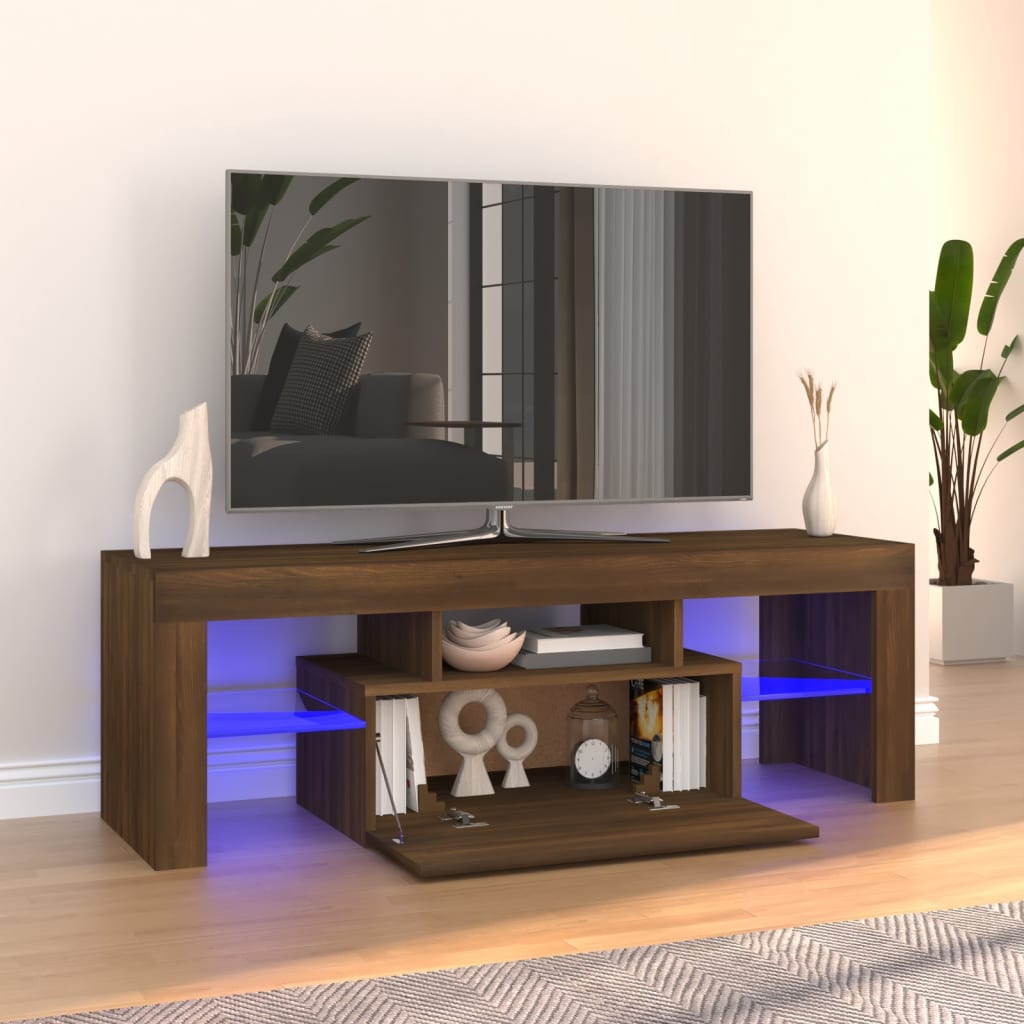 vidaXL Comodă TV cu lumini LED, stejar maro, 120x35x40 cm 120x35x40 imagine noua