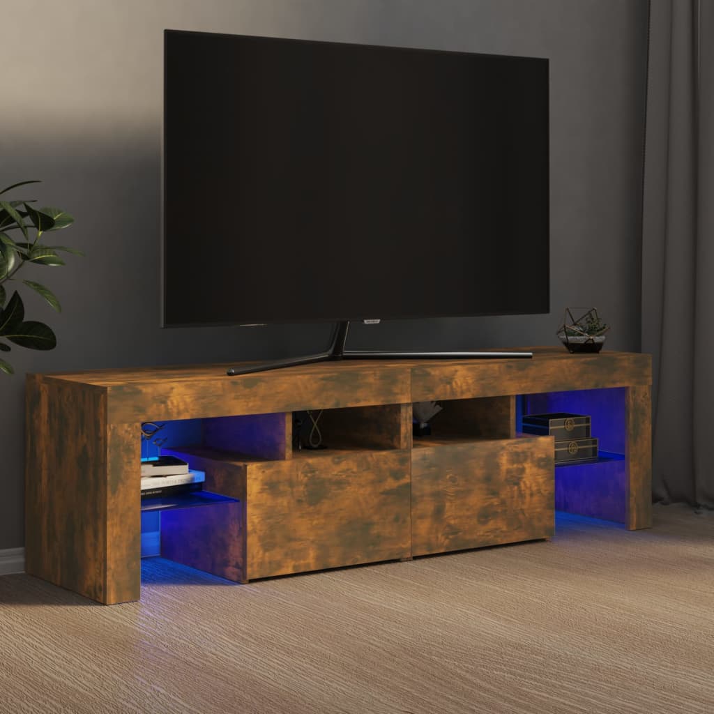 vidaXL Meuble TV avec lumières LED Chêne fumé 140x36,5x40 cm