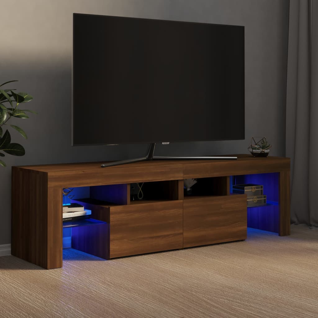 vidaXL tv-bord med LED-lys 140x36,5x40 cm brun egetræsfarve
