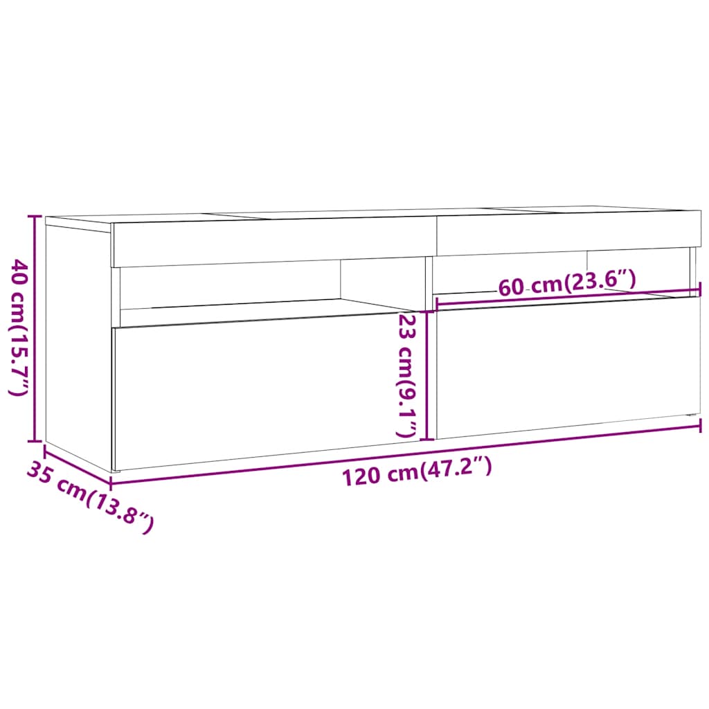 TV skříňka s LED osvětlením kouřový dub 120 x 35 x 40 cm - obrázek 14