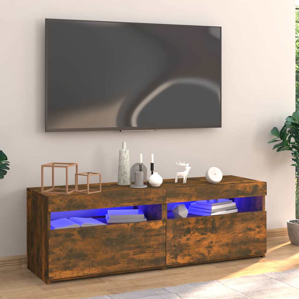 vidaXL Szafka pod TV z o�wietleniem LED, przydymiony d�b, 120x35x40 cm
