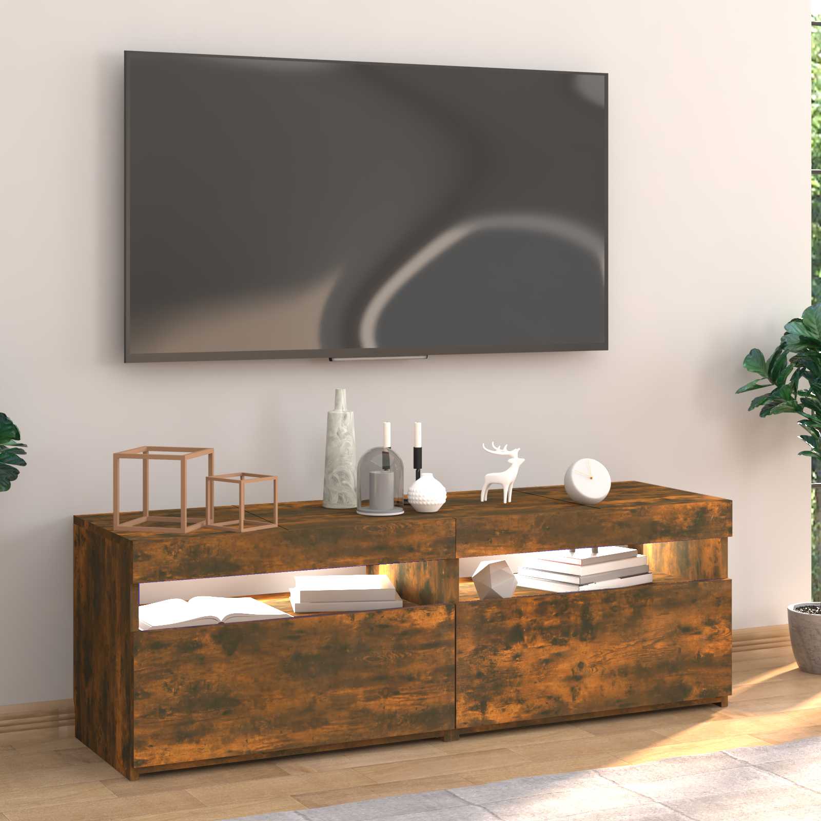 TV-taso LED-valoilla savutammi 120x35x40 cm - Image 3