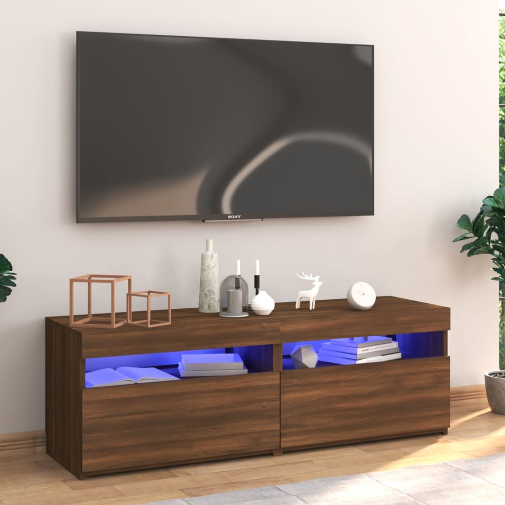 vidaXL Meuble TV avec lumières LED Chêne marron 120x35x40 cm