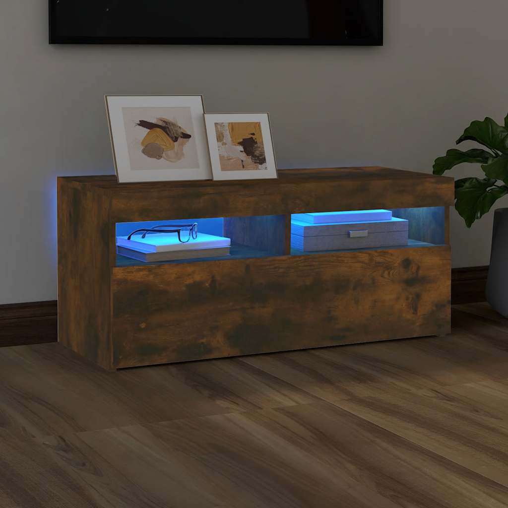 vidaXL Szafka pod TV z owietleniem LED, przydymiony db, 90x35x40 cm