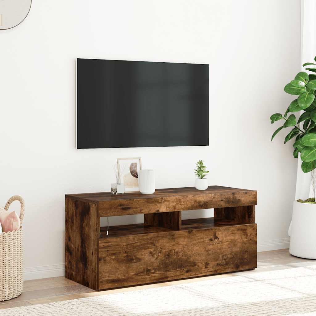 vidaXL Szafka pod TV z owietleniem LED, przydymiony db, 90x35x40 cm