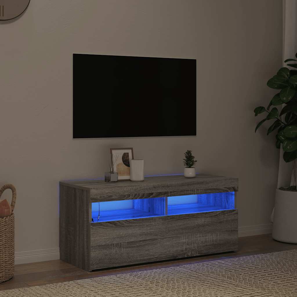 vidaXL szürke sonoma színű TV-szekrény LED-világítással 90x35x40 cm