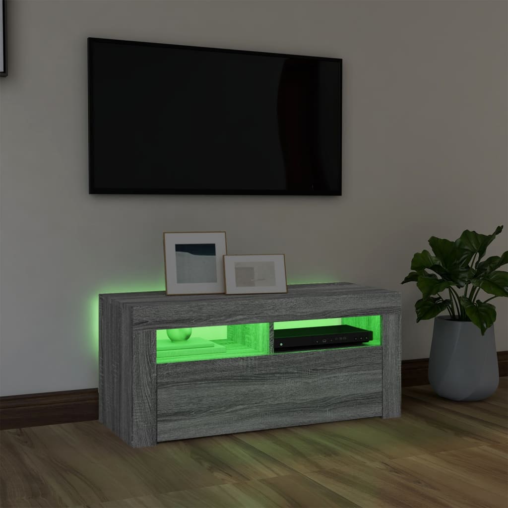 TV-Schrank mit LED-Leuchten Grau Sonoma 90x35x40 cm | Stepinfit.de