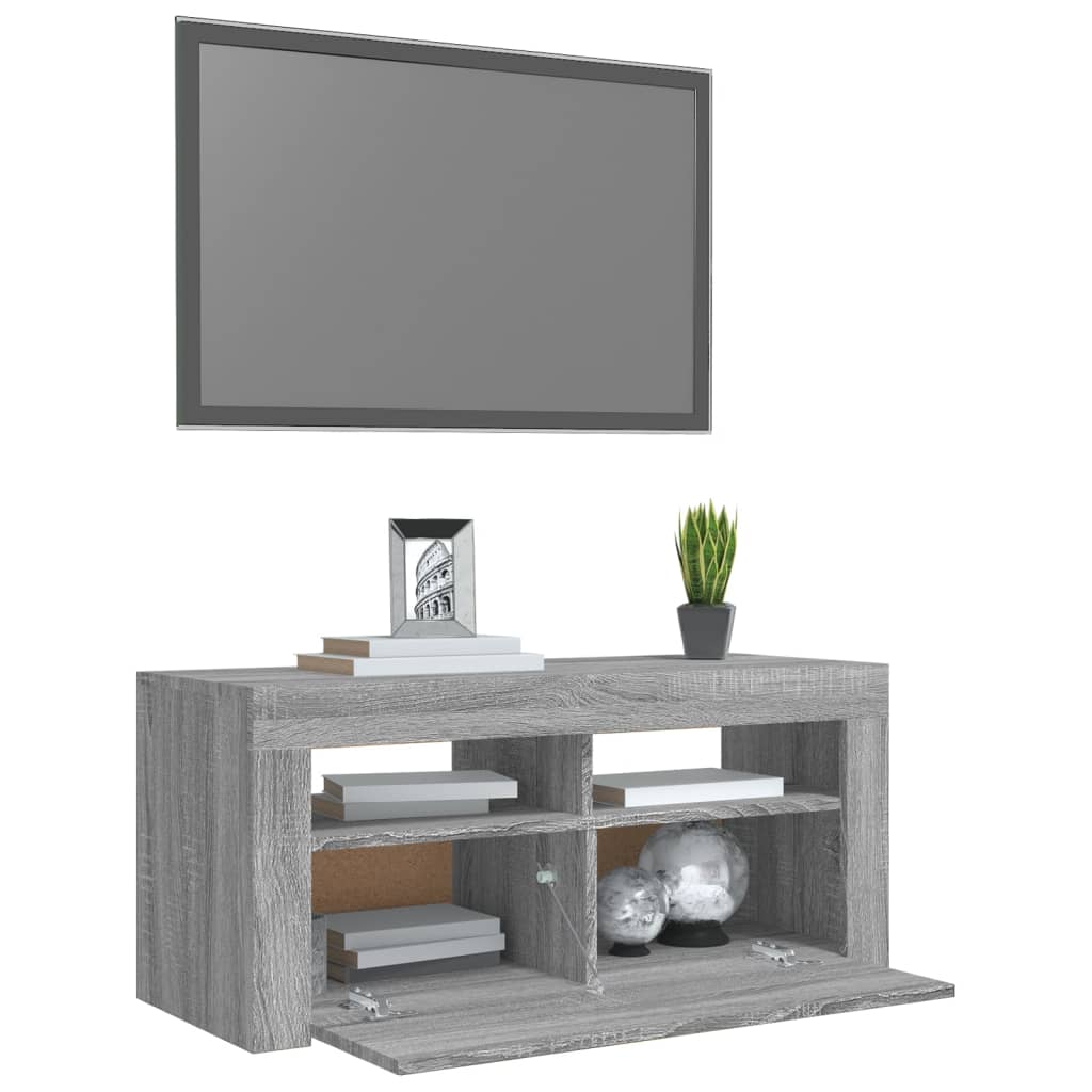 TV spintelė su LED apšvietimu, pilka ąžuolo, 90x35x40cm | Stepinfit.lt