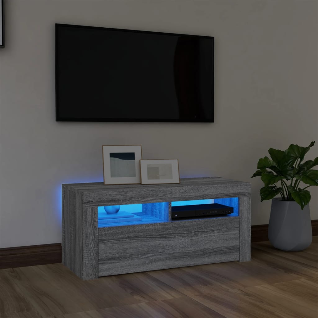 vida XL TV-Schrank mit LED-Leuchten Grau Sonoma 90x 35x 40 cm