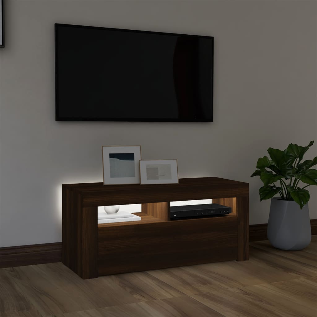 Meuble TV avec lumières LED Chêne marron 90x35x40 cm | meublestv.fr 4