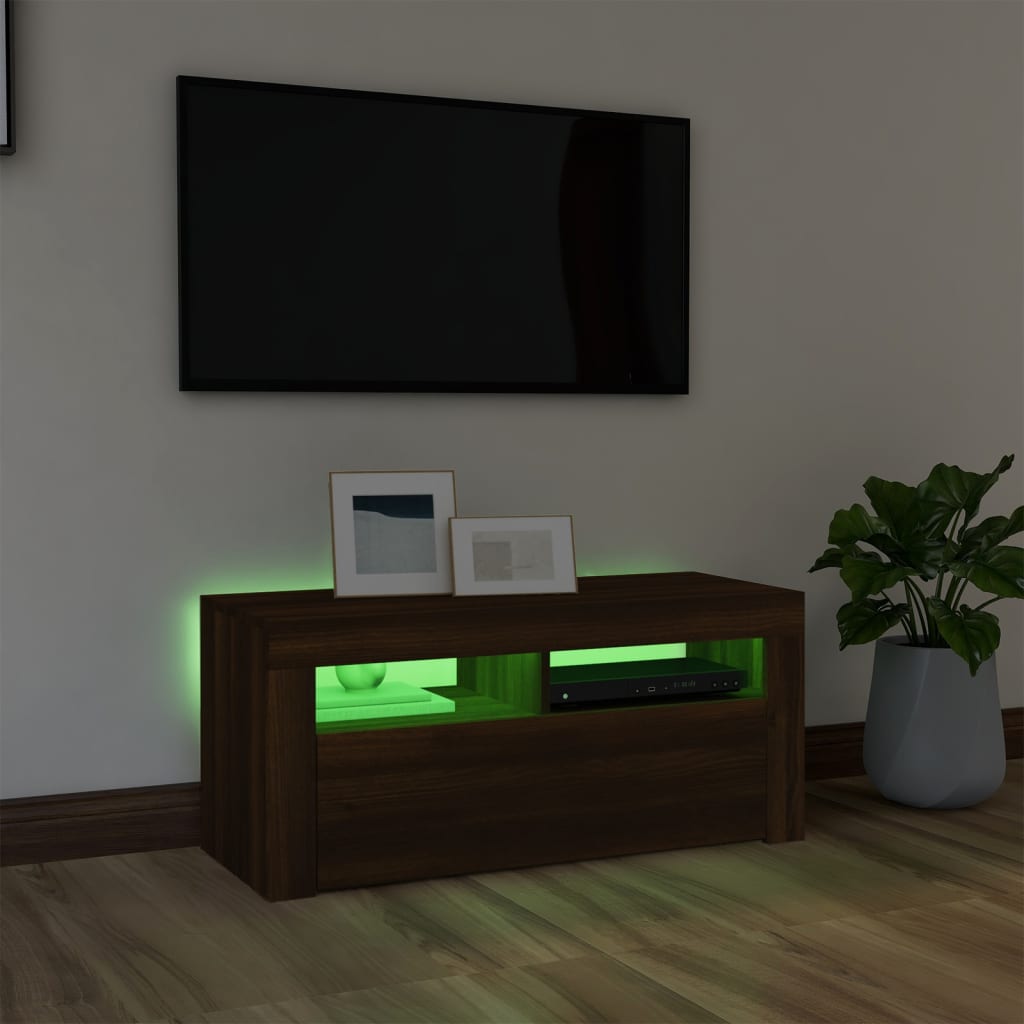Meuble TV avec lumières LED Chêne marron 90x35x40 cm | meublestv.fr 5