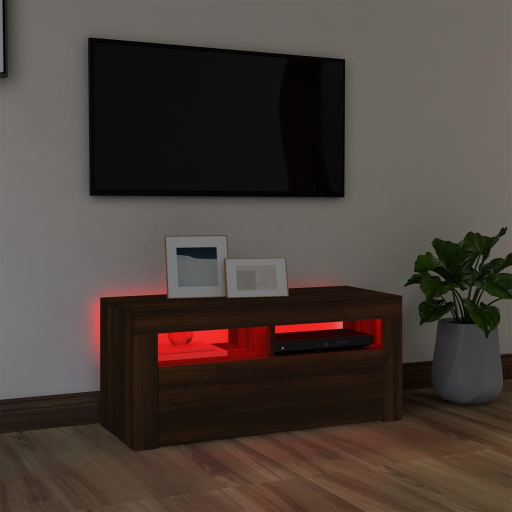 Meuble TV avec lumières LED Chêne marron 90x35x40 cm | meublestv.fr 6