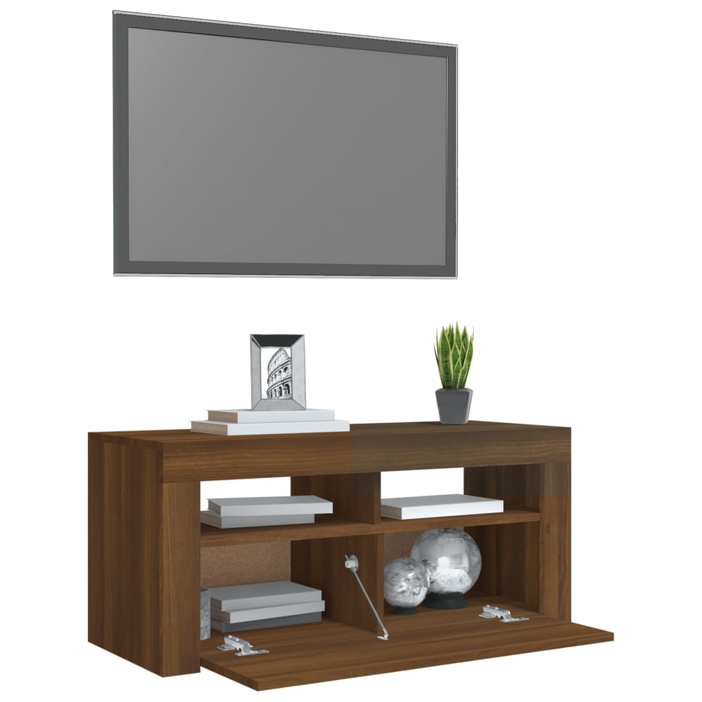 Meuble TV avec lumières LED Chêne marron 90x35x40 cm | meublestv.fr 7