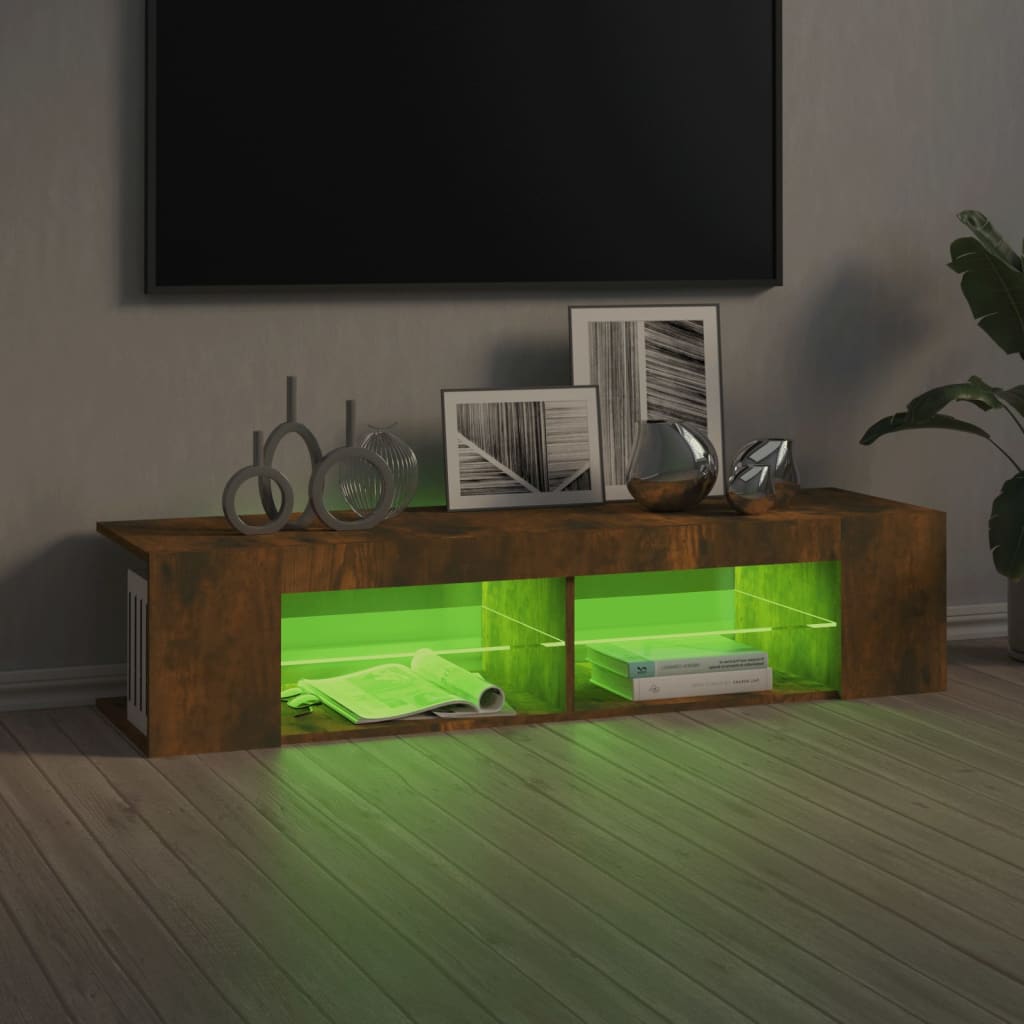 Meuble TV avec lumières LED Chêne fumé 135x39x30 cm | meublestv.fr 9
