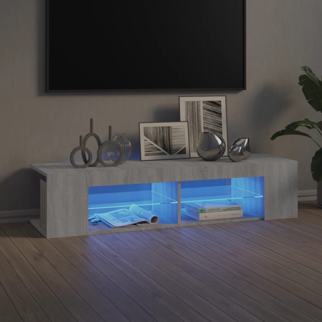 Meuble TV avec lumières LED Sonoma gris 135x39x30 cm | meublestv.fr 2