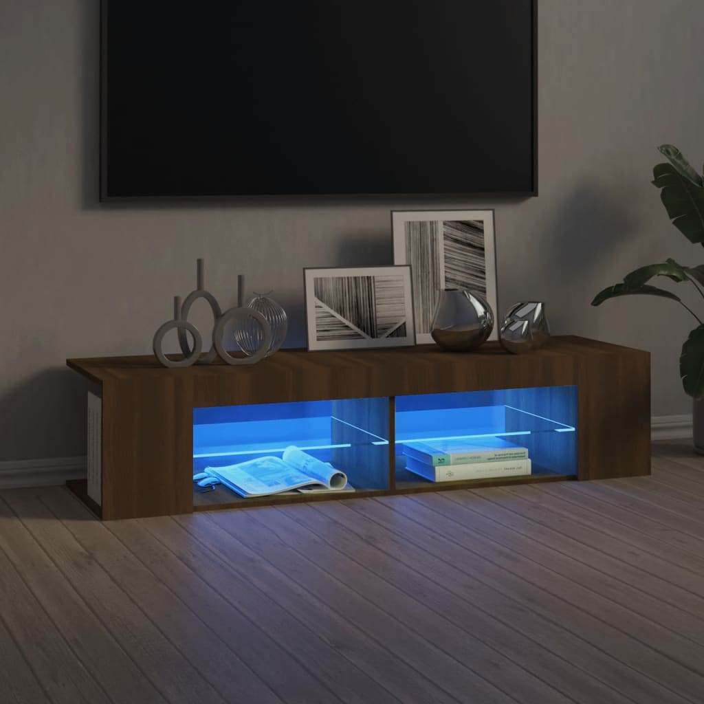 vidaXL Szafka TV z o�wietleniem LED, br�zowy d�b, 135x39x30 cm