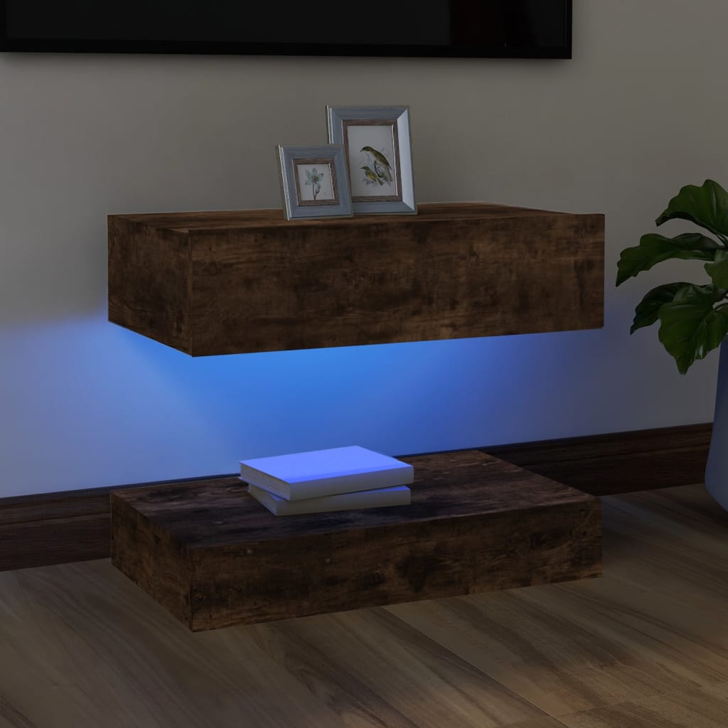 Meuble TV avec lumières LED Chêne fumé 60x35 cm