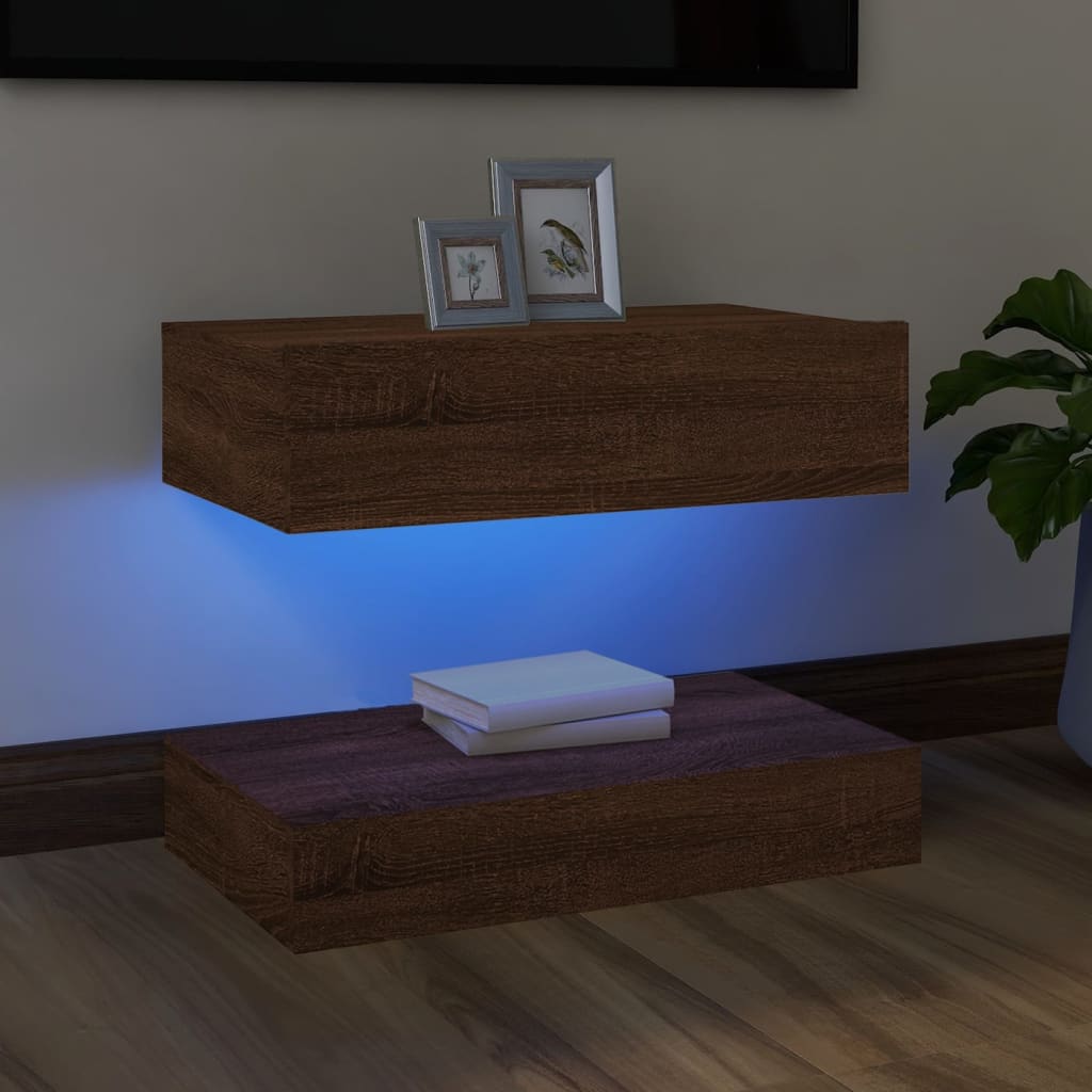 Meuble TV avec lumières LED Chêne marron 60x35 cm