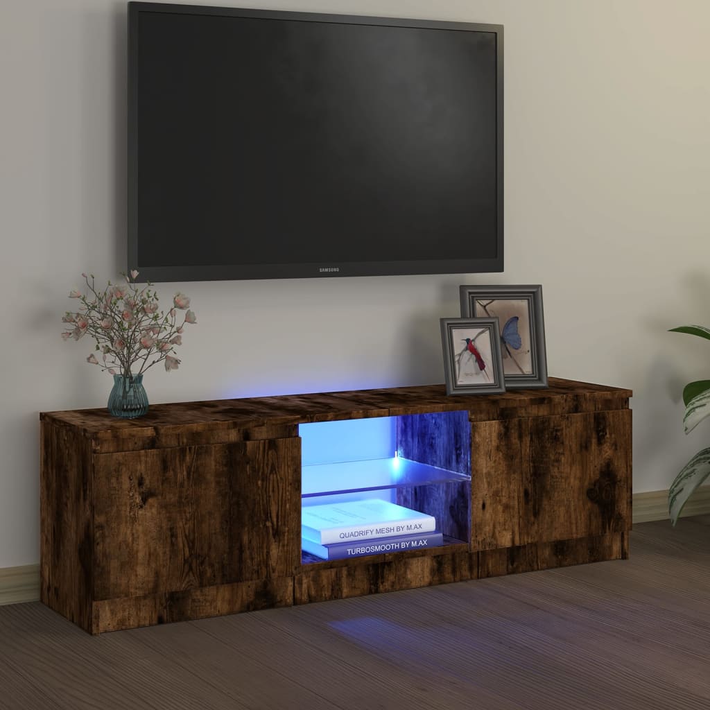 vidaXL Comodă TV cu lumini LED, stejar fumuriu, 120x30x35,5 cm 120x30x355 imagine noua