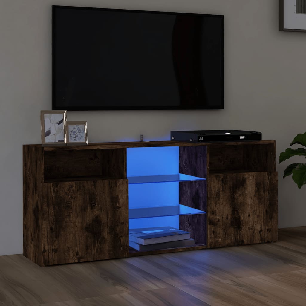 vidaXL Comodă TV cu lumini LED, stejar fumuriu, 120x30x50 cm