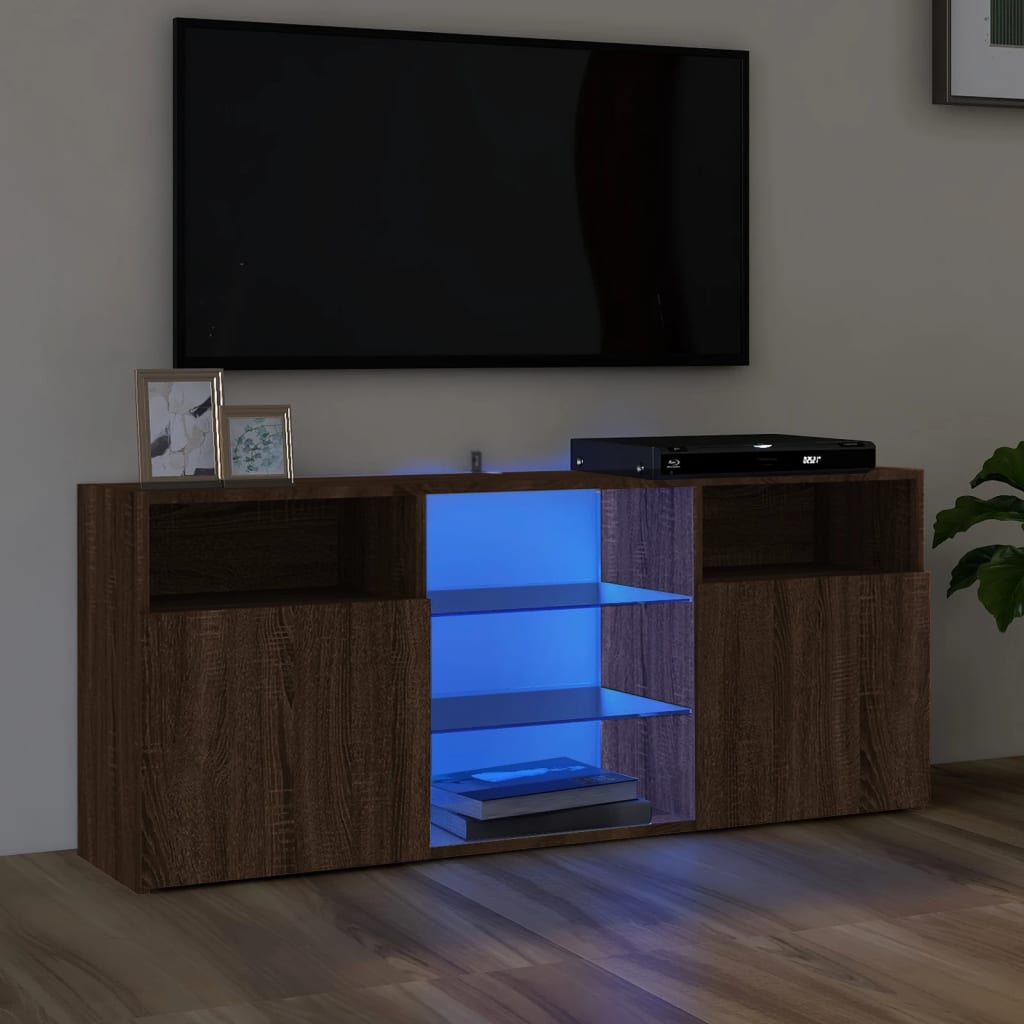 vidaXL tv-bord med LED-lys 120x30x50 cm brun egetræsfarve