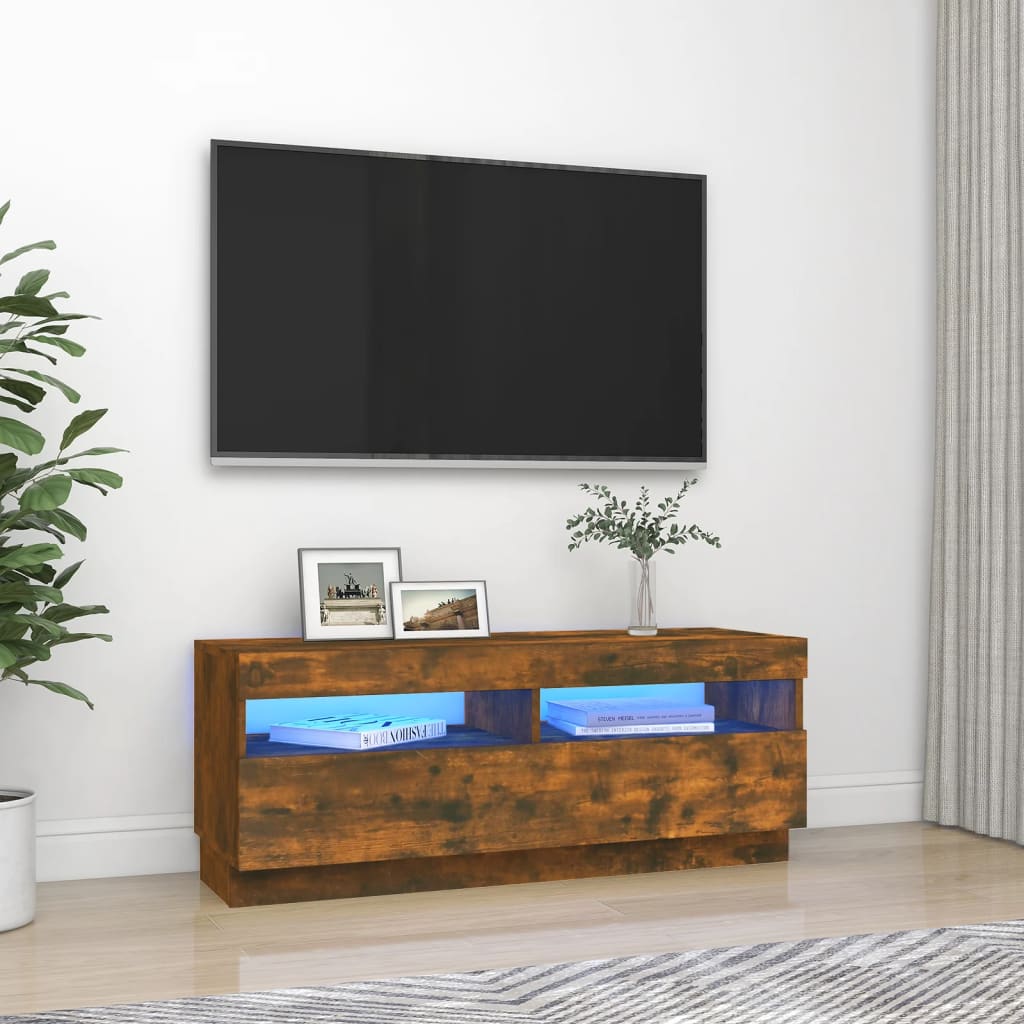 Meuble TV avec lumières LED Chêne fumé 100x35x40 cm | meublestv.fr