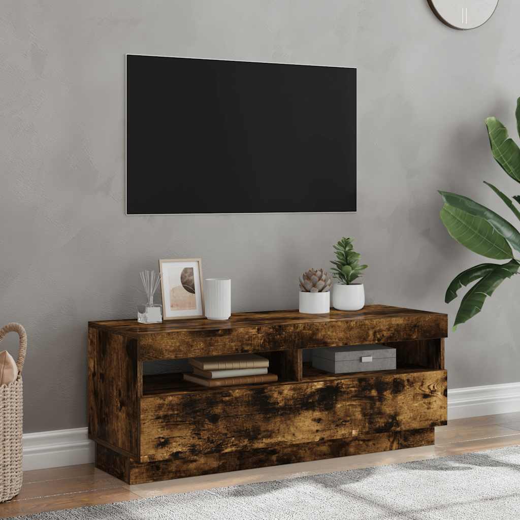 Meuble TV avec lumières LED chêne fumé 100x35x40 cm