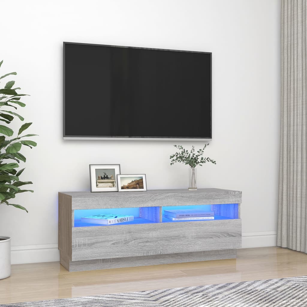 vidaXL Szafka pod TV z owietleniem LED szary db sonoma, 100x35x40 cm