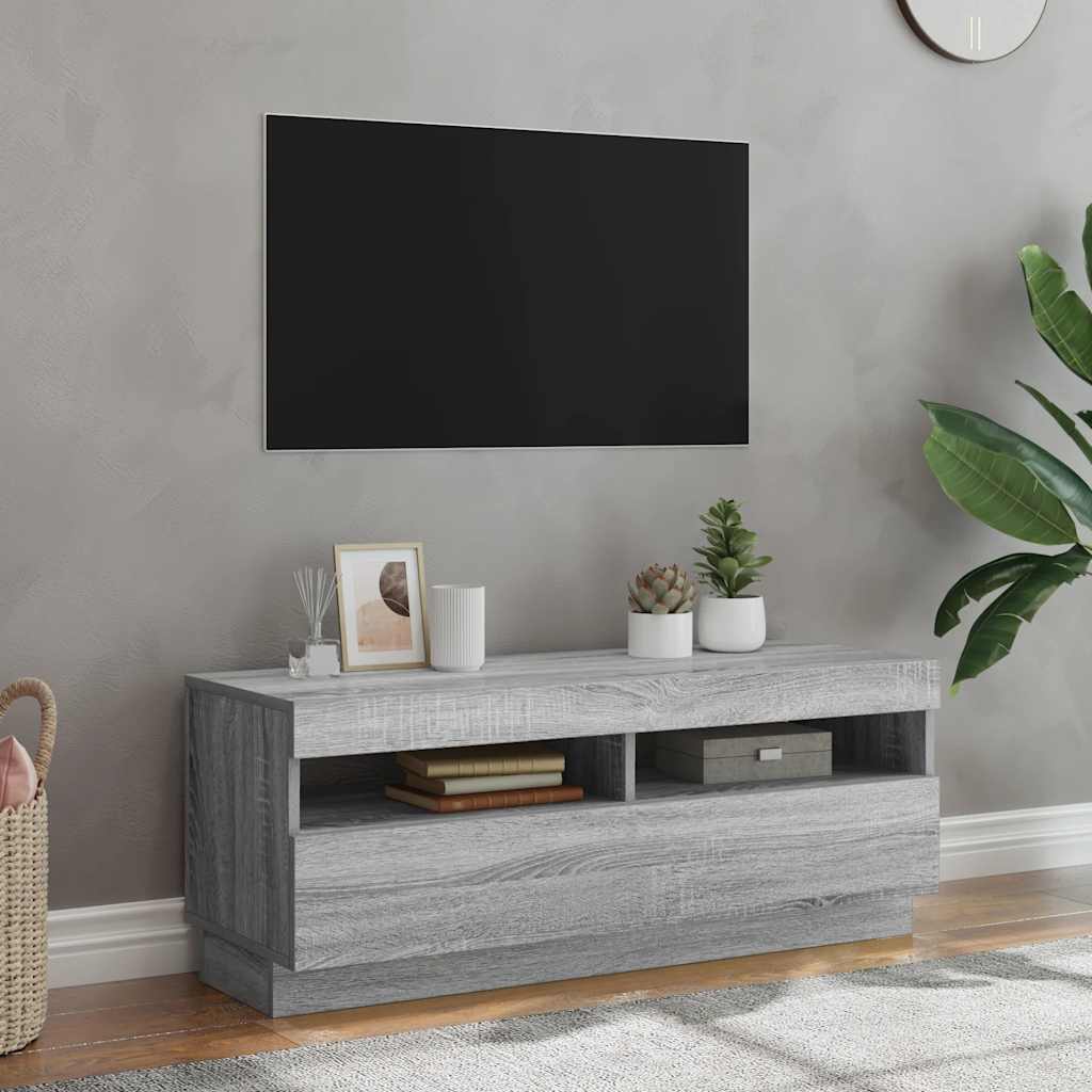 vidaXL Szafka pod TV z owietleniem LED szary db sonoma, 100x35x40 cm