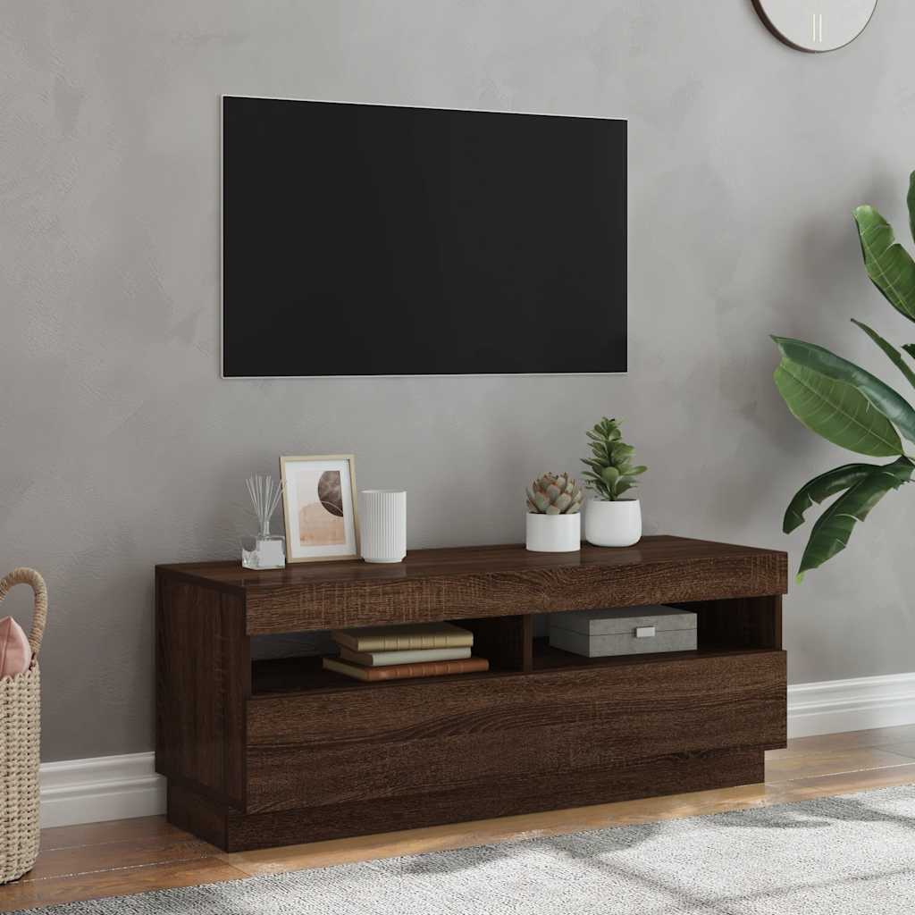 Meuble TV avec lumières LED chêne marron 100x35x40 cm