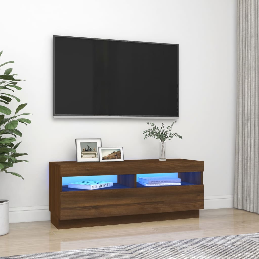 vidaXL TV-taso LED-valoilla ruskea tammi 100x35x40 cm