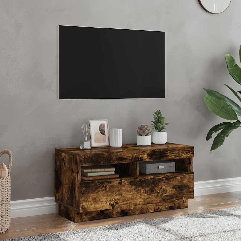 Meuble TV avec lumières LED chêne fumé 80x35x40 cm