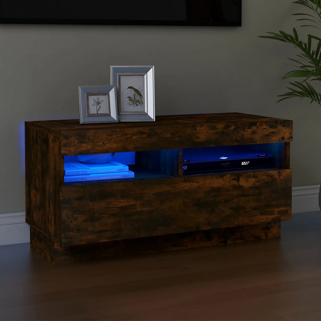 vidaXL Szafka pod TV z owietleniem LED, przydymiony db, 80x35x40 cm