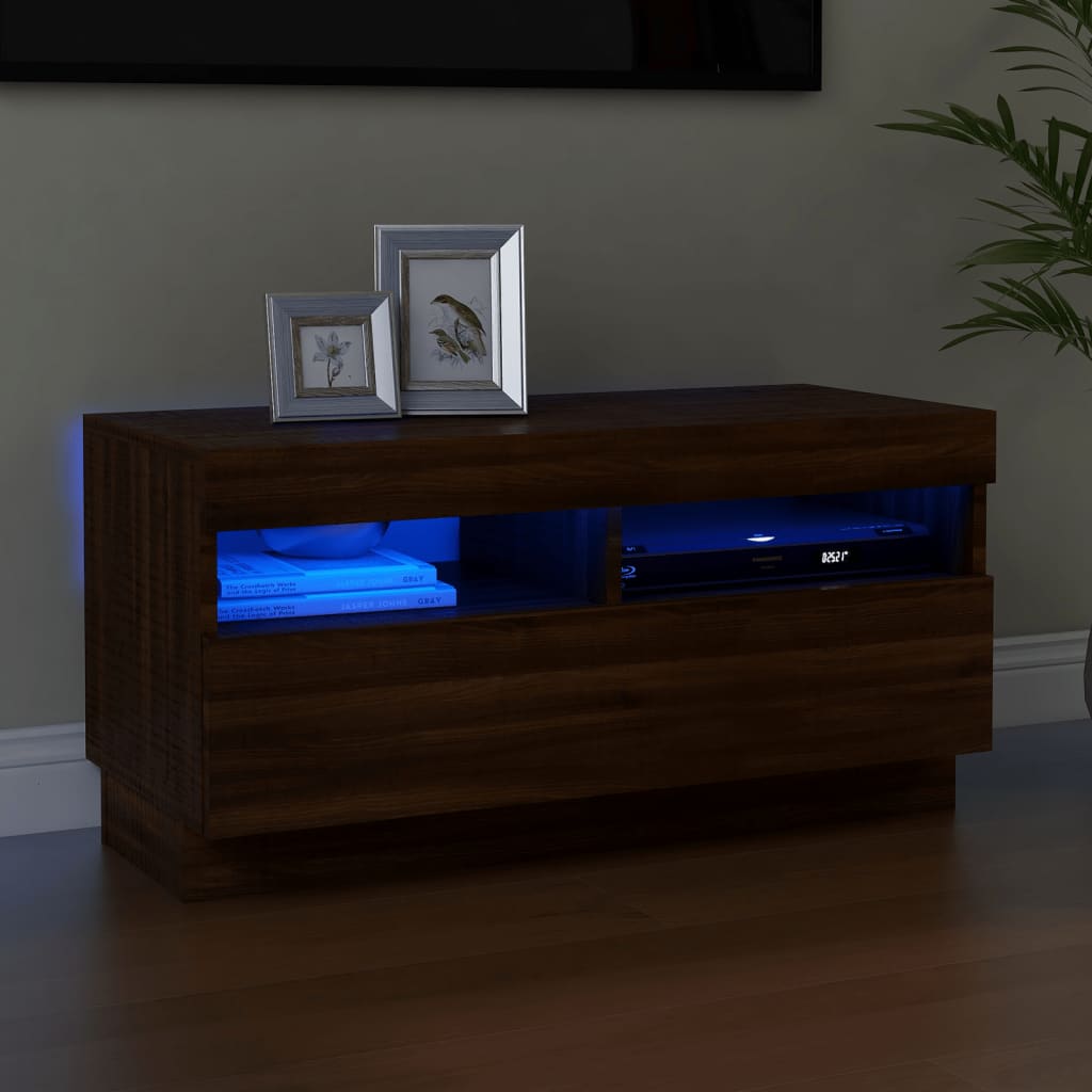vidaXL Szafka pod TV z owietleniem LED, brzowy db, 80x35x40 cm