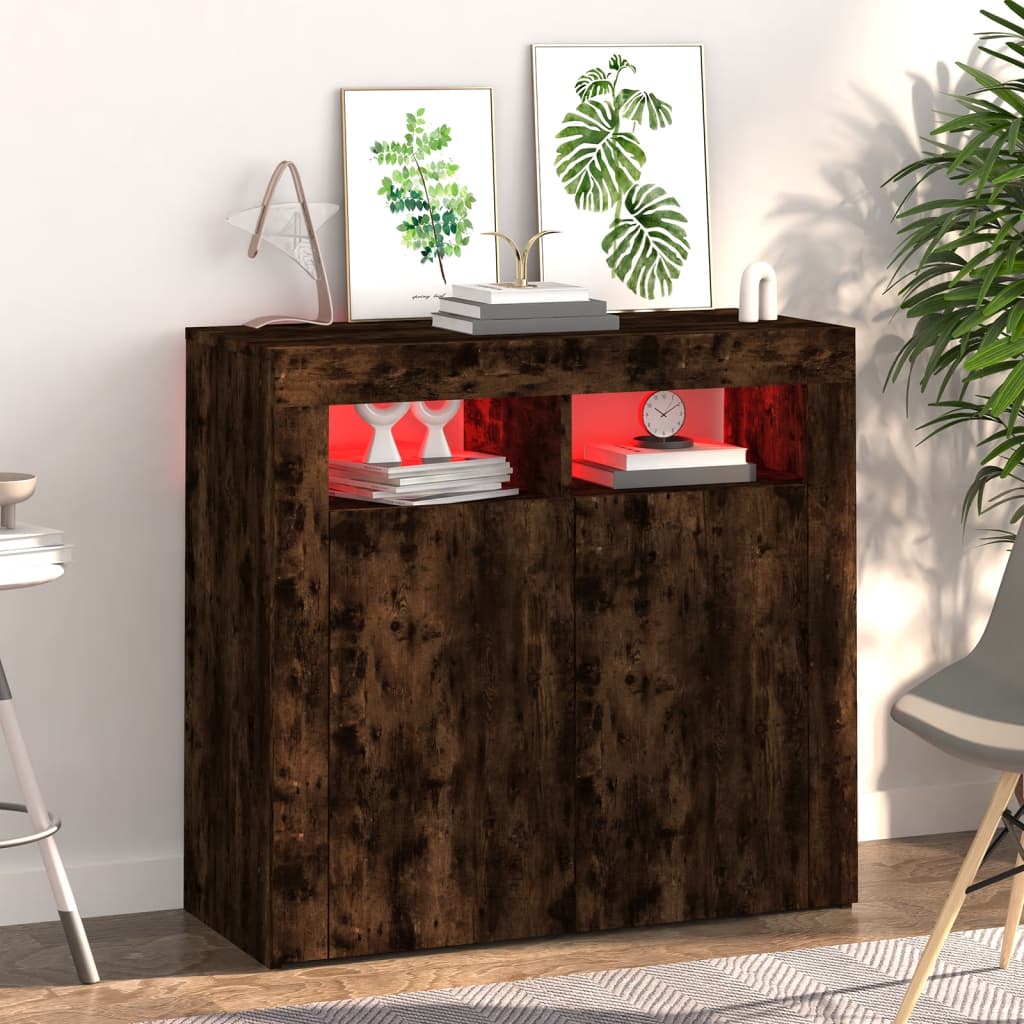 Thumbnail - vidaXL Sideboard mit LED-Beleuchtung Räuchereiche 80x35x75 cm