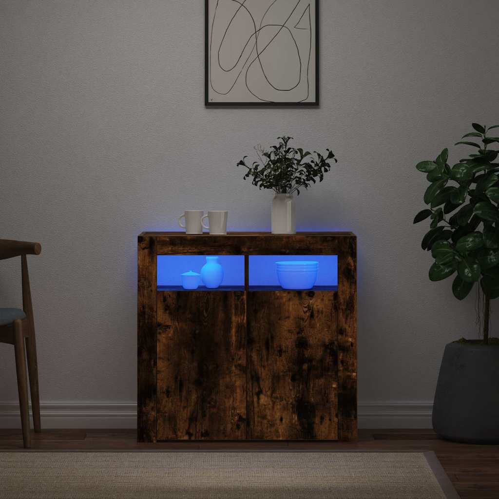 Thumbnail - vidaXL Sideboard mit LED-Beleuchtung Räuchereiche 80x35x75 cm
