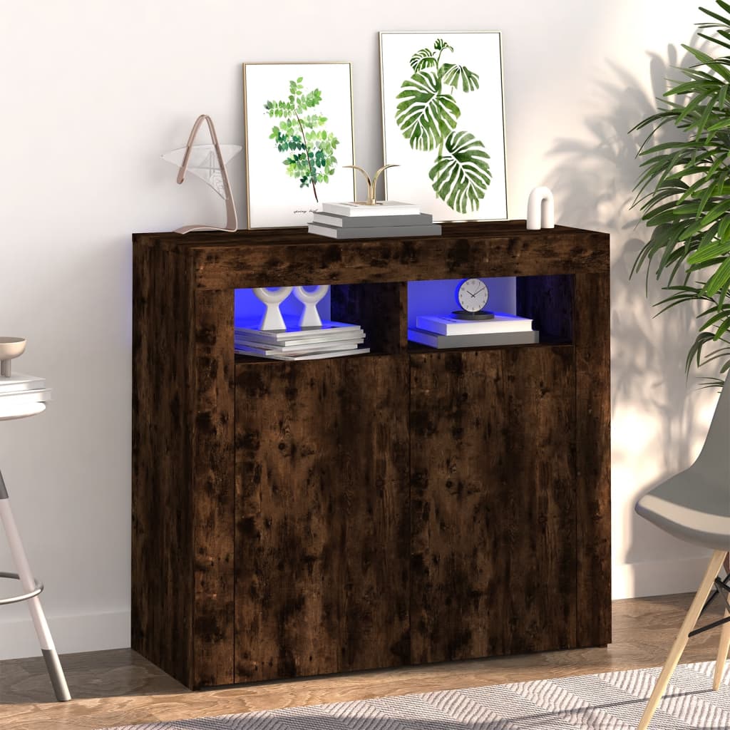 Sideboard mit LED-Beleuchtung Räuchereiche 80x35x75 cm