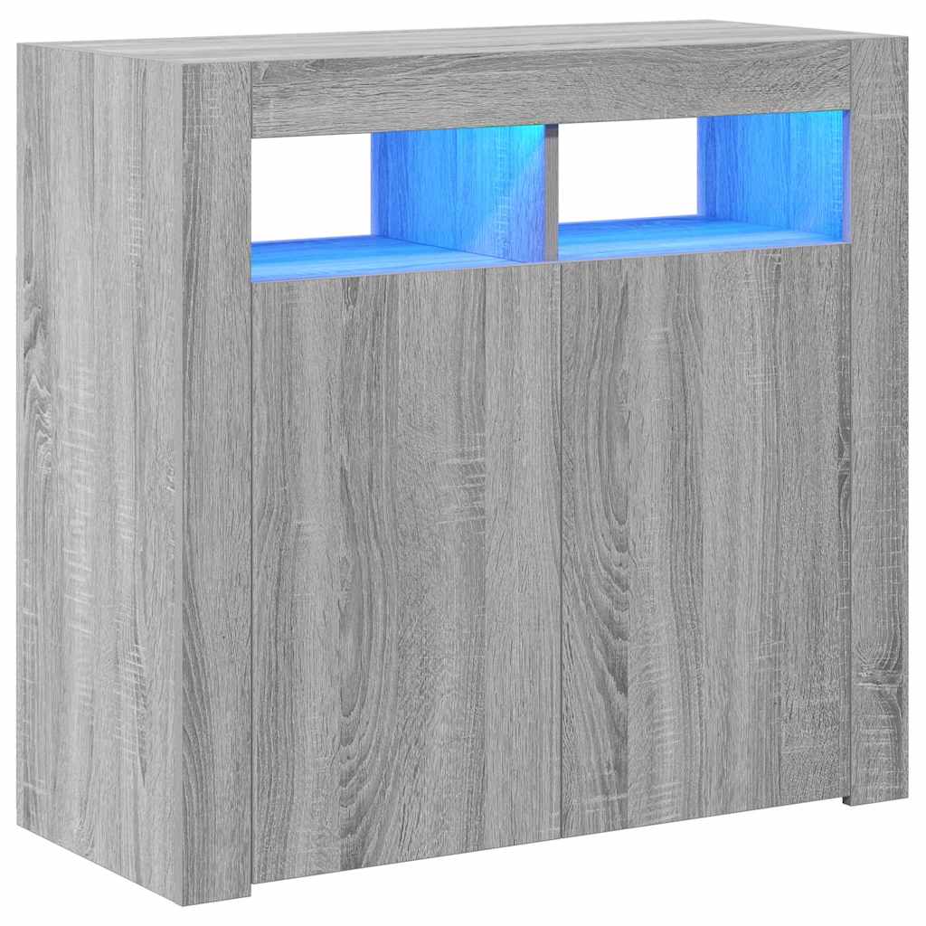 vidaXL Příborník s LED osvětlením šedý sonoma 80 x 35 x 75 cm