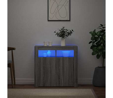 vidaXL Sideboard mit LED-Beleuchtung Grau Sonoma 80x35x75 cm