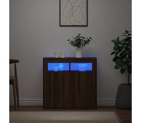 vidaXL Komoda z LED lučkami rjavi hrast 80x35x75 cm