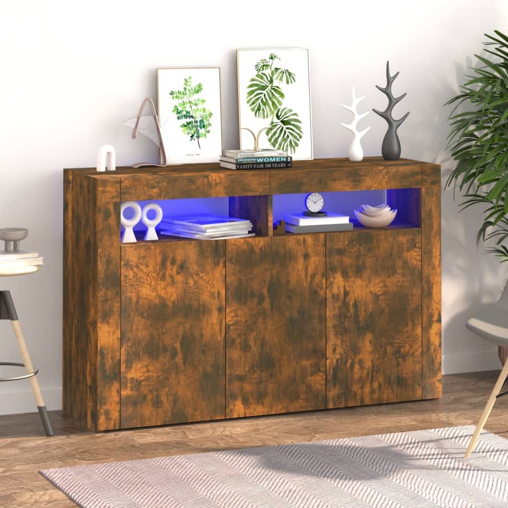 vidaXL Sideboard mit LED-Beleuchtung Räuchereiche 115,5x30x75 cm