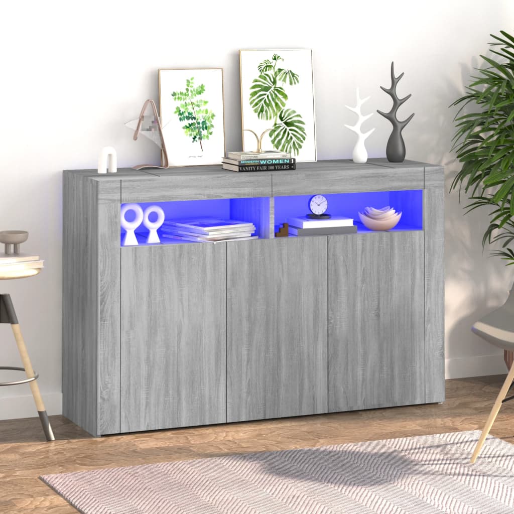 vidaXL Sideboard mit LED-Beleuchtung Grau Sonoma 115,5x30x75 cm