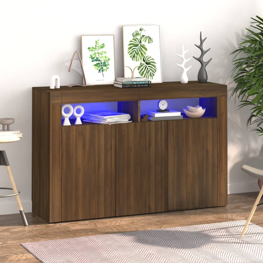 vidaXL Sideboard mit LED-Beleuchtung Braun Eichen-Optik 115,5x30x75 cm