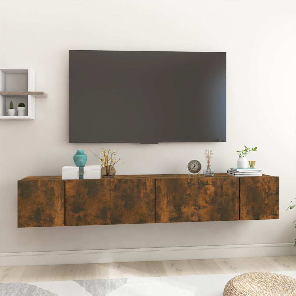 vidaXL Szafki wiszące pod TV, 3 szt., przydymiony dąb, 60x30x30 cm