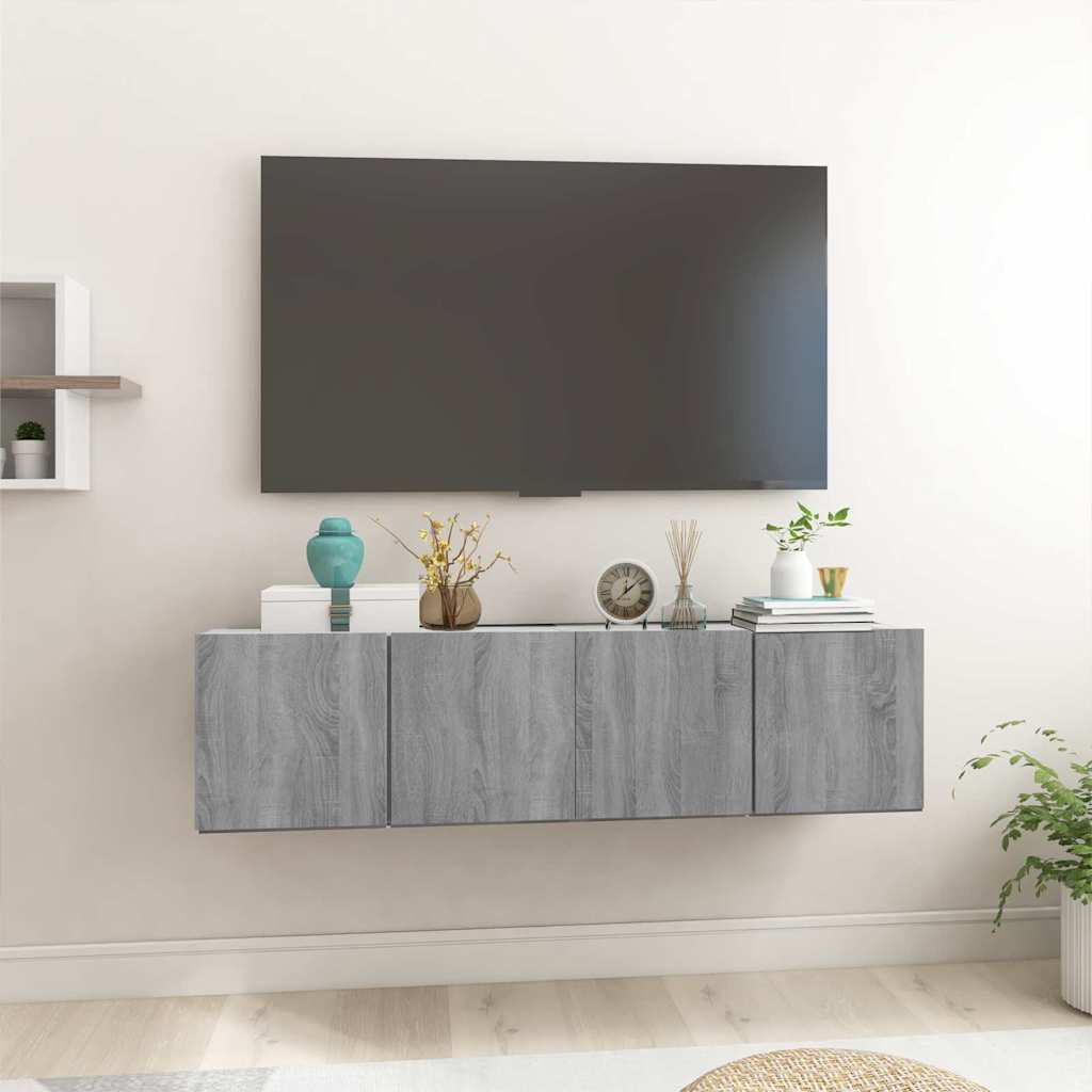 vidaXL Wiszące szafki pod TV, szary dąb sonoma, 2 szt., 60x30x30 cm