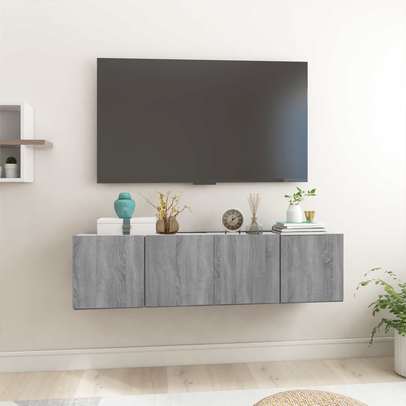 Hengende TV-benker grå sonoma 2 stk 60x30x30 cm konstruert tre